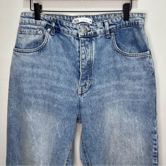 Zara Wide Leg High Rise Jeans Raw Hem Size 12 - Picture 2 of 9